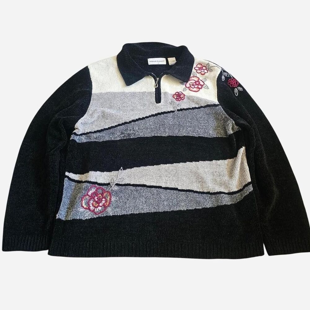 alfred dunner knit floral cottage core quarter zip sweatshirt